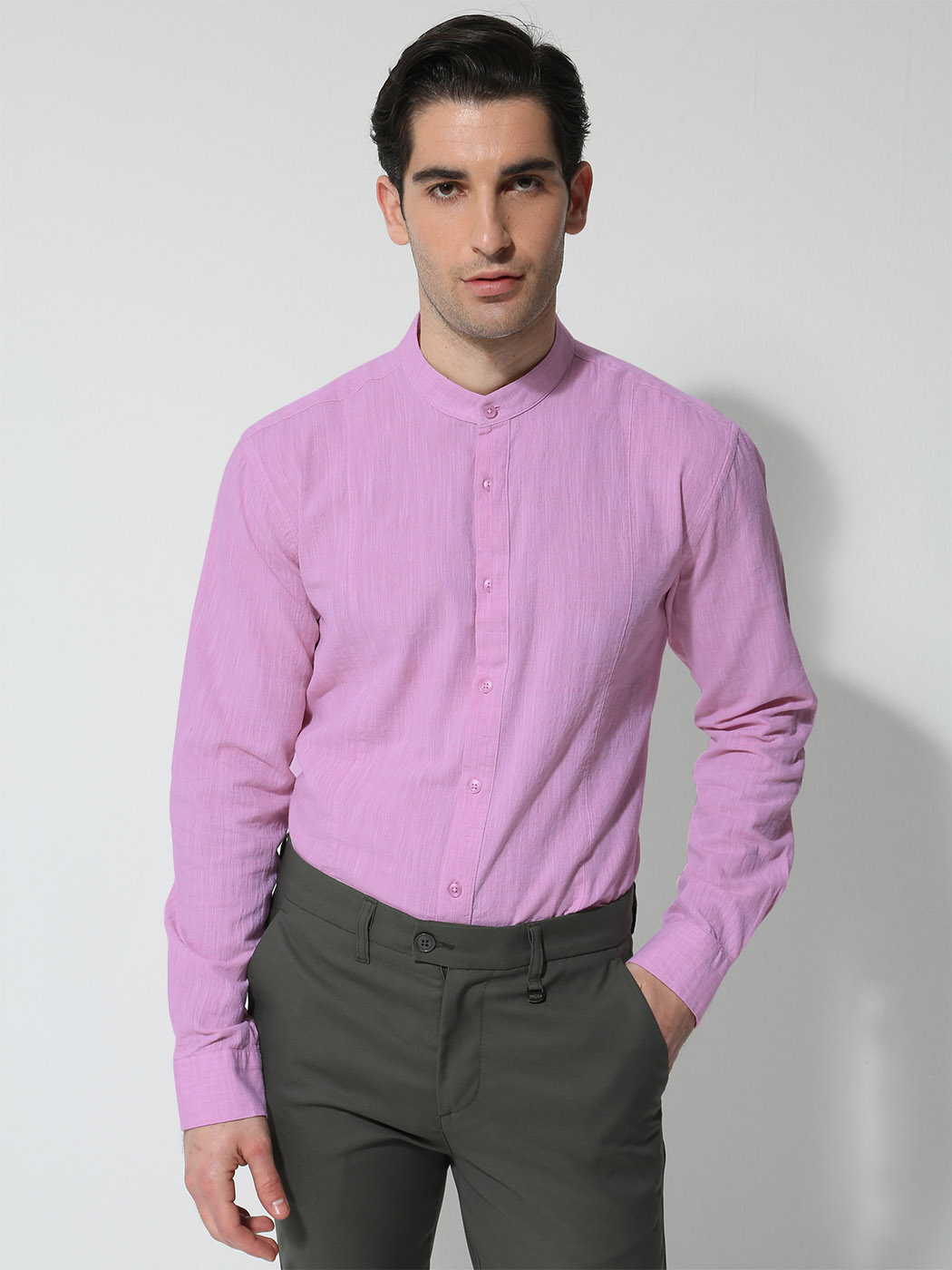 33-6112 ΡΟΖ (3) copy Πουκάμισο Λινό Με Μάο Γιακά Ardito 33-6112 Μοβ Slim Fit - Image 1