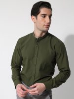 Πουκάμισο Με Μάο Γιακά MARAKES 33-7369 Χακί Slim-fit