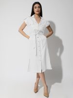 Γυναικείο Λινό Φόρεμα Με Ζώνη ALDINA 933082 Λευκό - Image 3