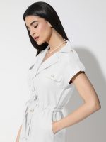 Γυναικείο Λινό Φόρεμα Με Ζώνη ALDINA 933082 Λευκό - Image 4