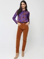 Γυναικείο Κοτλέ Παντελόνι High Fit NESS 7435 Καμηλό - Image 2