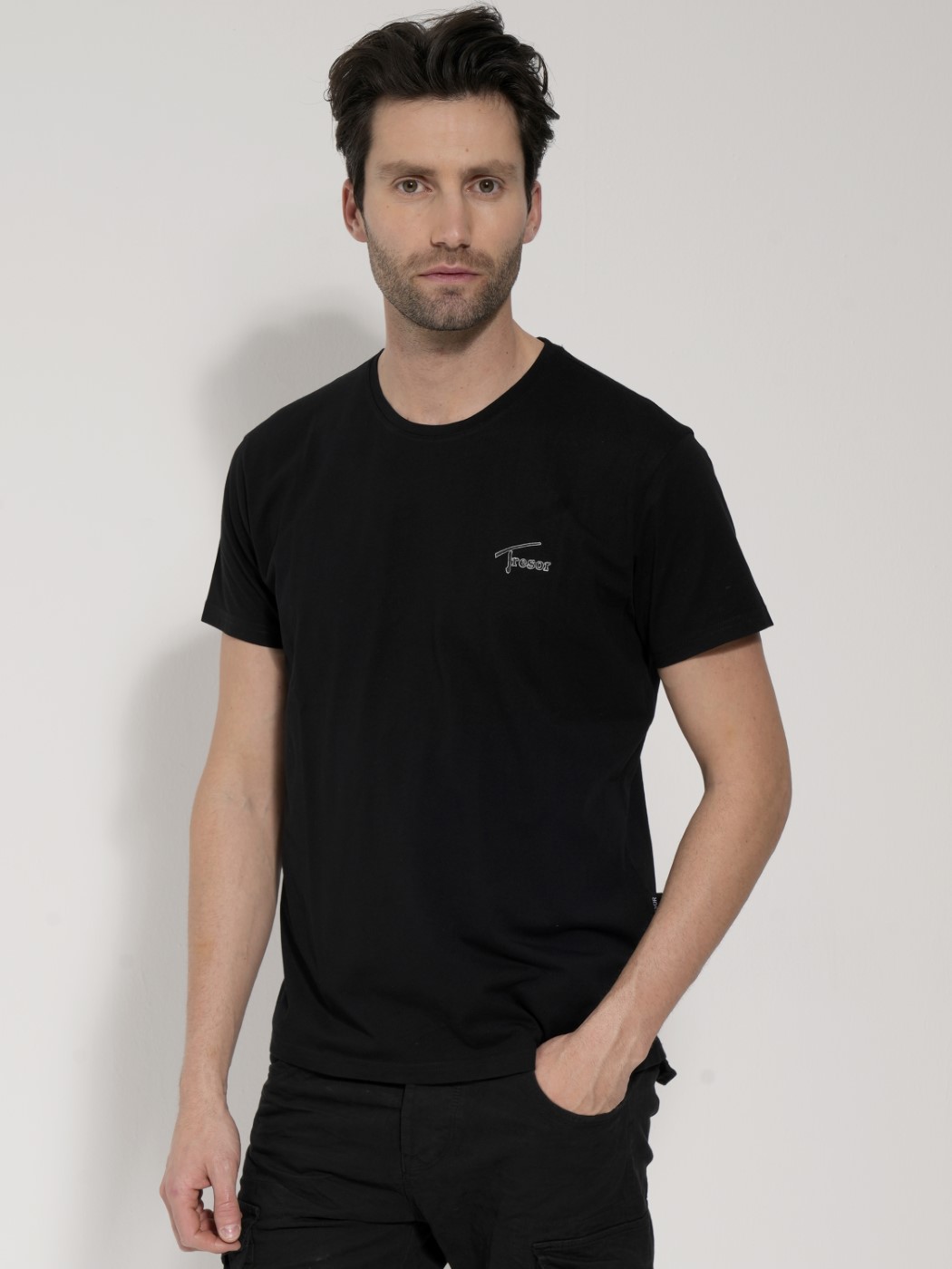 0965 Ανδρικό Βαμβακερό Κοντομάνικο T-shirt Silvio 33-207030 Μαύρο - Image 1
