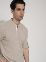 Ανδρικό Λινό Πουκάμισο Slim 33-6116 Μπεζ - Image 4