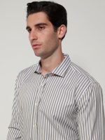 Ανδρικό Slim Ριγέ Πουκάμισο SILVANO 33-7401 Λευκό/Olive Slim-fit - Image 4