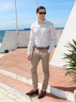 Ανδρικό Slim Ριγέ Πουκάμισο SILVANO 33-7401 Λευκό/Μπεζ Slim-fit - Image 3