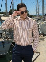 Ανδρικό Slim Ριγέ Πουκάμισο SILVANO 33-7401 Λευκό/Camel Slim-fit