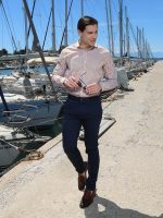 Ανδρικό Slim Ριγέ Πουκάμισο SILVANO 33-7401 Λευκό/Camel Slim-fit - Image 3
