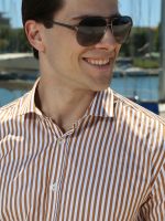 Ανδρικό Slim Ριγέ Πουκάμισο SILVANO 33-7401 Λευκό/Camel Slim-fit - Image 2