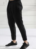 Λινό Παντελόνι Με Κορδόνι 7/8 Federico 210-931 Μαύρο - Image 4