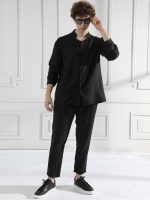 Λινό Παντελόνι Με Κορδόνι 7/8 Federico 210-931 Μαύρο