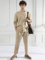 Λινό Παντελόνι Με Κορδόνι 7/8 Federico 210-931 Μπεζ - Image 2