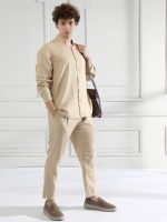 Λινό Παντελόνι Με Κορδόνι 7/8 Federico 210-931 Μπεζ - Image 4