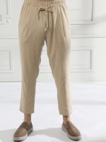 Λινό Παντελόνι Με Κορδόνι 7/8 Federico 210-931 Μπεζ