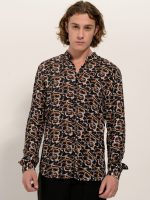 Πουκάμισο με Μάο Γιακά & Σχέδιο Simon 33-7404 Μαύρο/Καφέ Slim-fit - Image 3