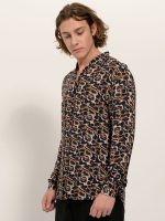 Πουκάμισο με Μάο Γιακά & Σχέδιο Simon 33-7404 Μαύρο/Καφέ Slim-fit