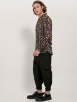 Πουκάμισο με Μάο Γιακά & Σχέδιο Simon 33-7404 Μαύρο/Καφέ Slim-fit - Image 4