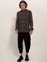 Πουκάμισο με Μάο Γιακά & Σχέδιο Timo 33-7403 Μαύρο/Καφέ Slim-fit - Image 3