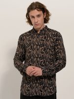 Πουκάμισο με Μάο Γιακά & Σχέδιο Timo 33-7403 Μαύρο/Καφέ Slim-fit - Image 2