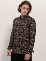 Πουκάμισο με Μάο Γιακά & Σχέδιο Timo 33-7403 Μαύρο/Καφέ Slim-fit - Image 4