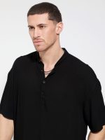 Κοντομάνικη Πουκαμίσα Με Μάο Γιακά Bahamas 33-7432 Μαύρο - Image 3