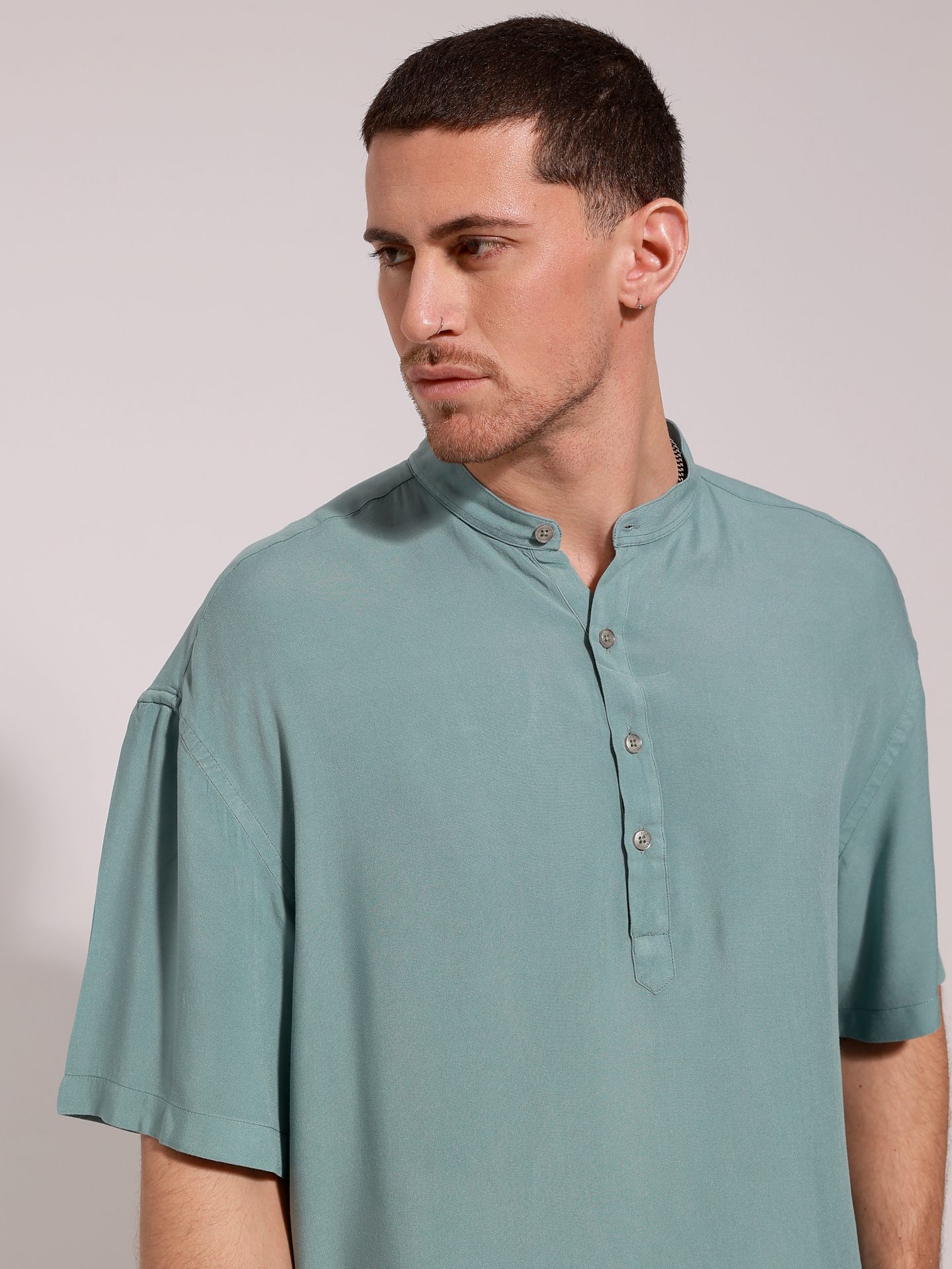 4S0A2458 Κοντομάνικη Πουκαμίσα Με Μάο Γιακά Bahamas 33-7432 Μέντα - Image 1