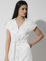Γυναικείο Λινό Φόρεμα Με Ζώνη ALDINA 933082 Λευκό - Image 2