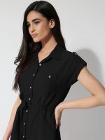 Γυναικείο Φόρεμα Με Γιακά Και Ζώνη 933083 Μαύρο - Image 3