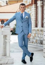 Μοντέρνο Γαμπριάτικο Κοστούμι Με Γιλέκο Charis 33-1611 Light Blue