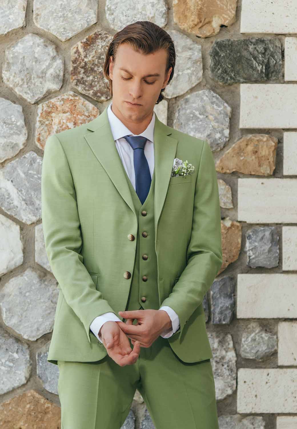 DSC_5345 Μοντέρνο Γαμπριάτικο Κοστούμι Με Γιλέκο Patrizio 280-30 Lime - Image 1