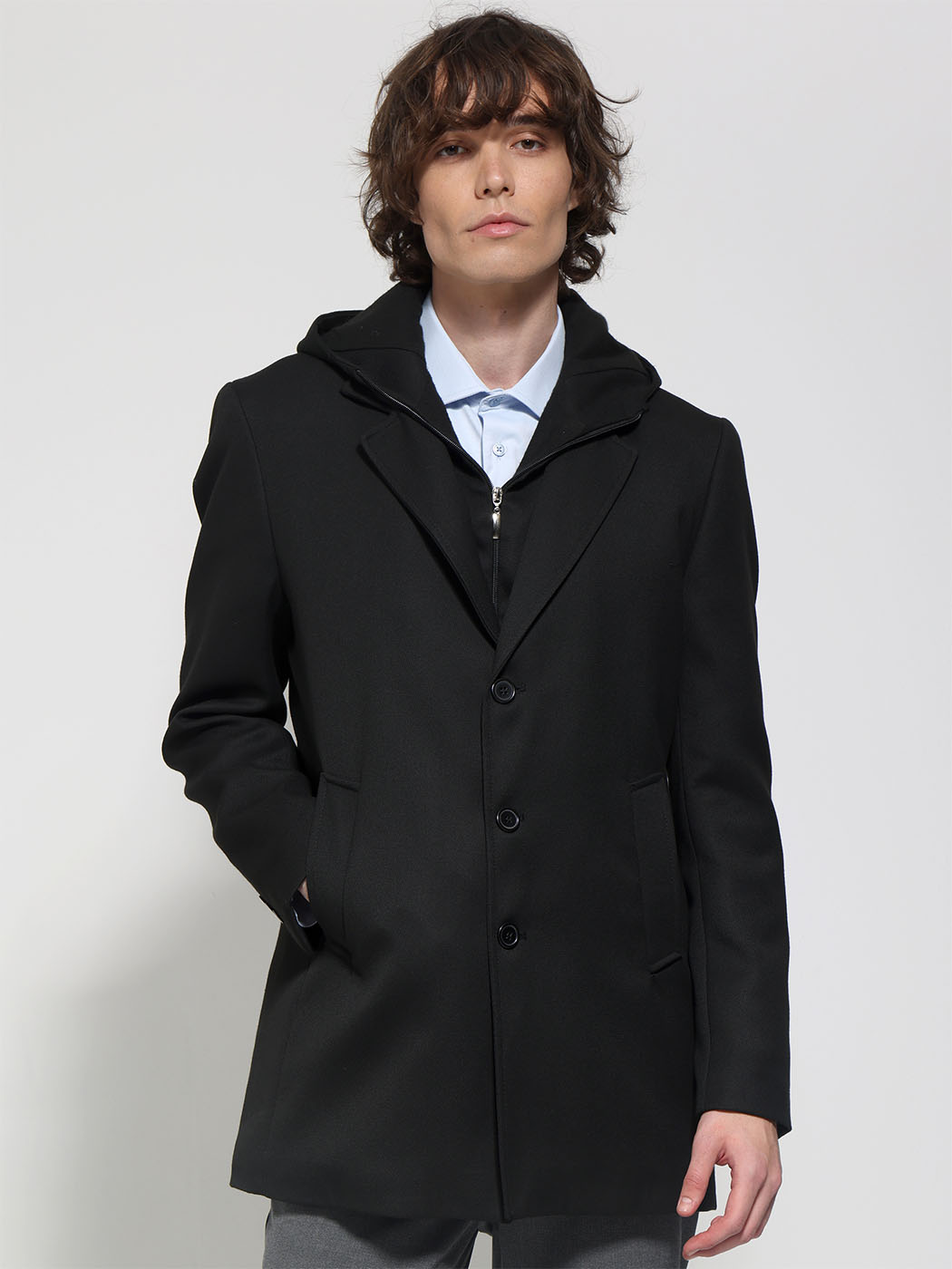 0412 copy Ανδρικό Παλτό Με Κουκούλα BORTOLO 2573 μαύρο - Image 1