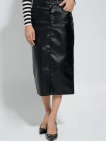 Ψηλόμεση Μίντι Ελαστική Φούστα Croco-Effect COSTIELA 945091 μαύρο - Image 3