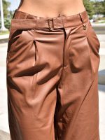 Γυναικείο Eco Leather Παντελόνι Zip Gilot 7523 Κάμελ - Image 3