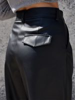 Γυναικείο Eco Leather Παντελόνι Zip Gilot 7523 Μαύρο - Image 5