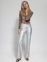 Γυναικείο Eco-Leather Παντελόνι Καμπάνα RENATA 7604 ασημί