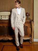 Λινό Κοστούμι Με Γιλέκο RENZO 2018 Μπεζ - Image 6