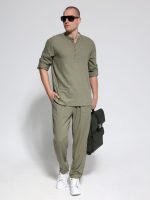 Λινή Ανδρική Πουκαμίσα BALI 7511 Χακί - Image 5