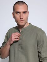 Λινή Ανδρική Πουκαμίσα BALI 7511 Χακί - Image 2