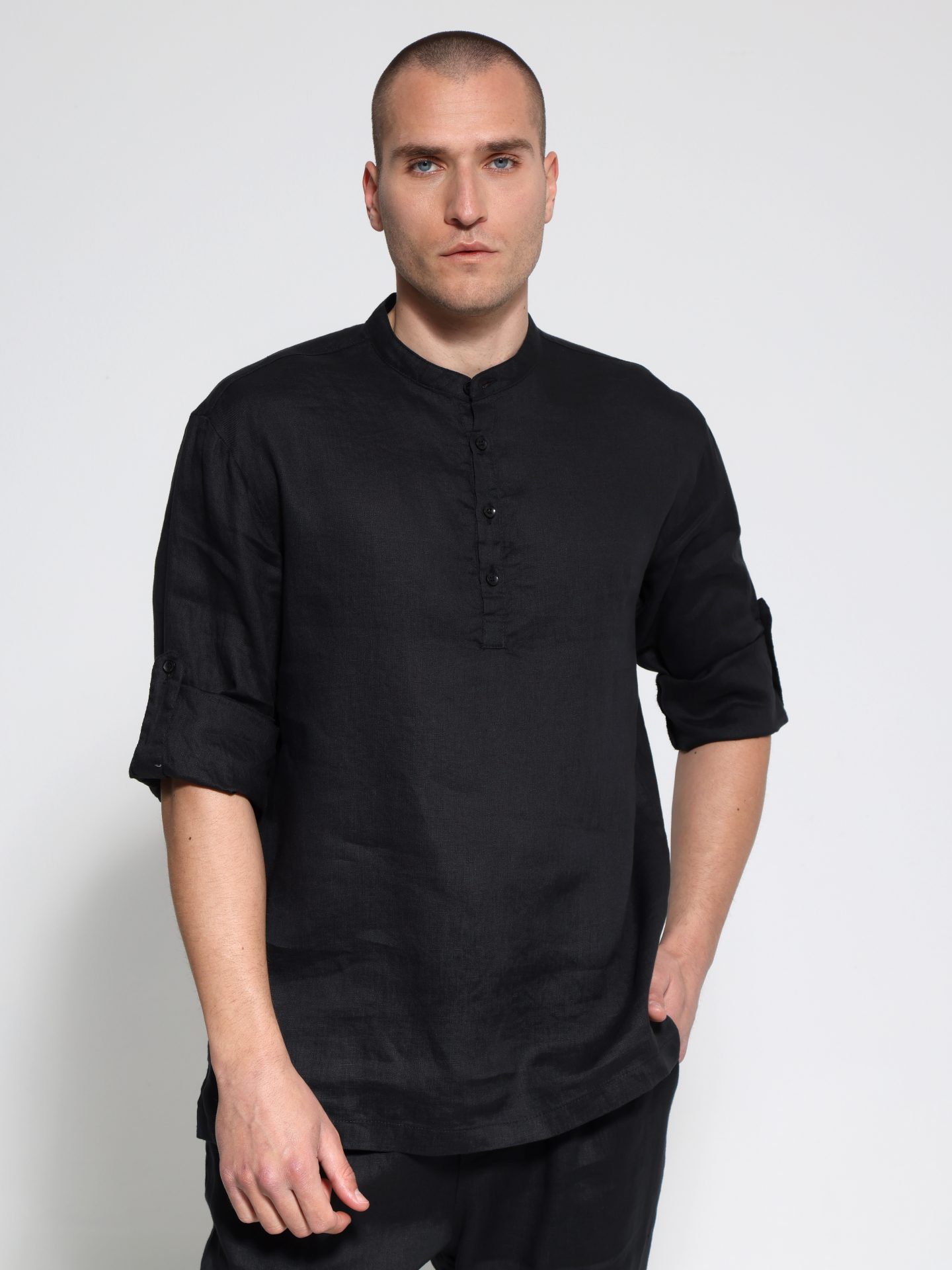 1X9A4913 Λινή Ανδρική Πουκαμίσα BALI 7511 Μαύρο - Image 1