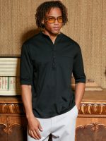 Ανδρικό T-shirt Με Κουμπάκια LUCA 270-221 Μαύρο - Image 4