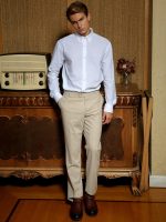 Λινό Πουκάμισο Tailor-Fit DANILO 33-8167 Λευκό Φαρδιά γραμμή - Image 4