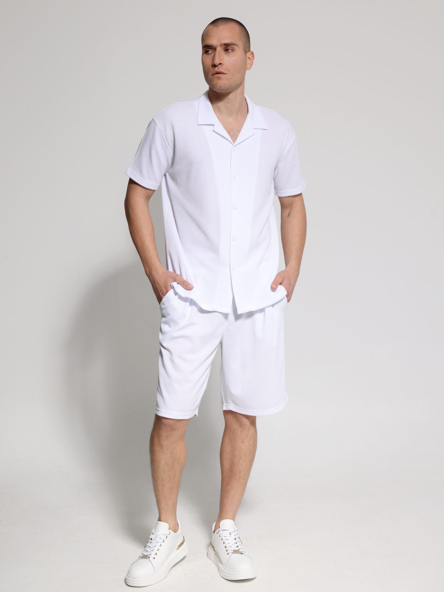 1X9A5305 - Αντιγραφή Ανδρική Βερμούδα Με Ιδιαίτερη Πλέξη Moreto 456018 Λευκό - Image 1