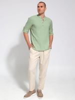 Λινή Πουκαμίσα Μακρύ Μανίκι Slim-fit SANTINO 33-7510 Μέντα - Image 3