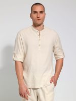 Λινή Πουκαμίσα Μακρύ Μανίκι Slim-fit SANTINO 33-7510 Μπεζ - Image 6