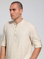 Λινή Πουκαμίσα Μακρύ Μανίκι Slim-fit SANTINO 33-7510 Μπεζ