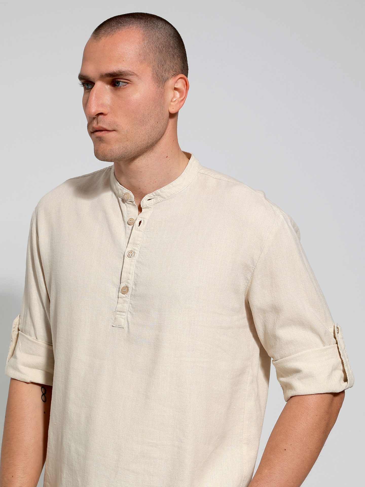 4S0A2949 Λινή Πουκαμίσα Μακρύ Μανίκι Slim-fit SANTINO 33-7510 Μπεζ - Image 1