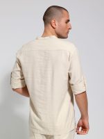 Λινή Πουκαμίσα Μακρύ Μανίκι Slim-fit SANTINO 33-7510 Μπεζ - Image 5