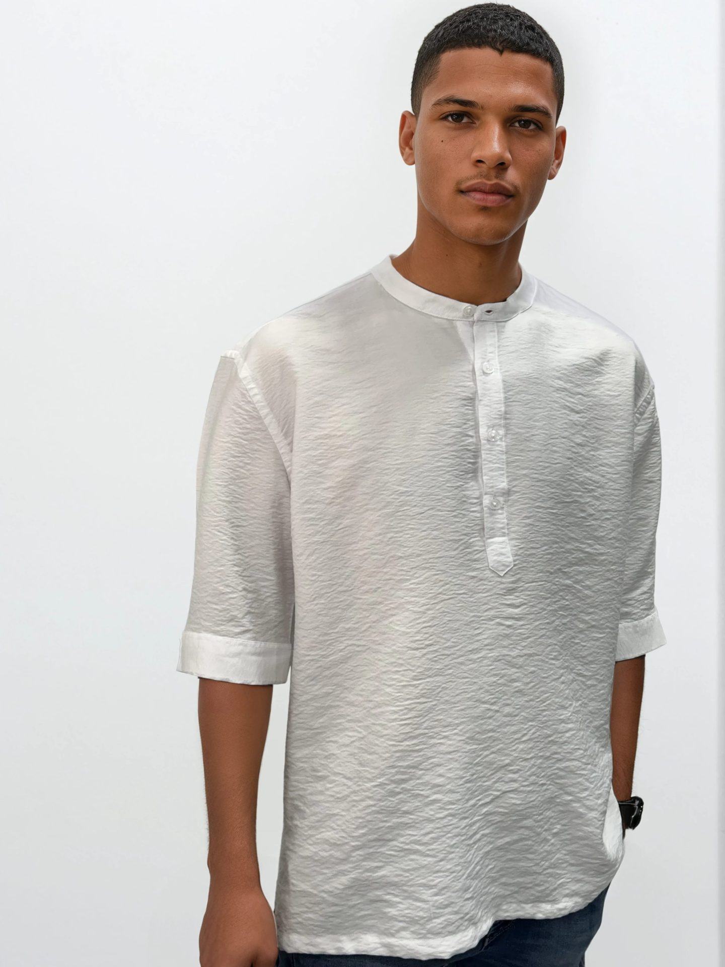 IMG_0315-Michael-Light Studio Ανδρική Πουκαμίσα 3/4 Μανίκι Slim-fit FABIAN 33-7509 Λευκό - Image 1