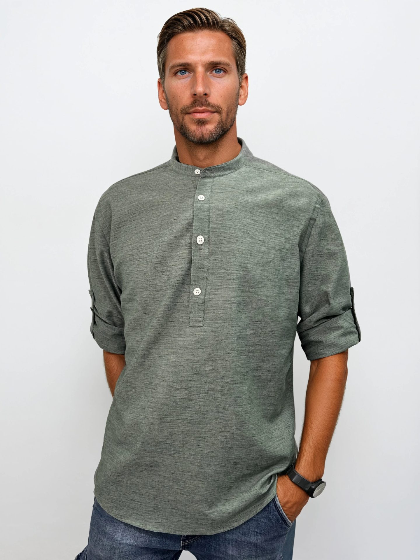 IMG_0332-Sebastian-Light Studio Λινή Πουκαμίσα Μακρύ Μανίκι Slim-fit LEANDRO 33-7455 Πράσινο - Image 1