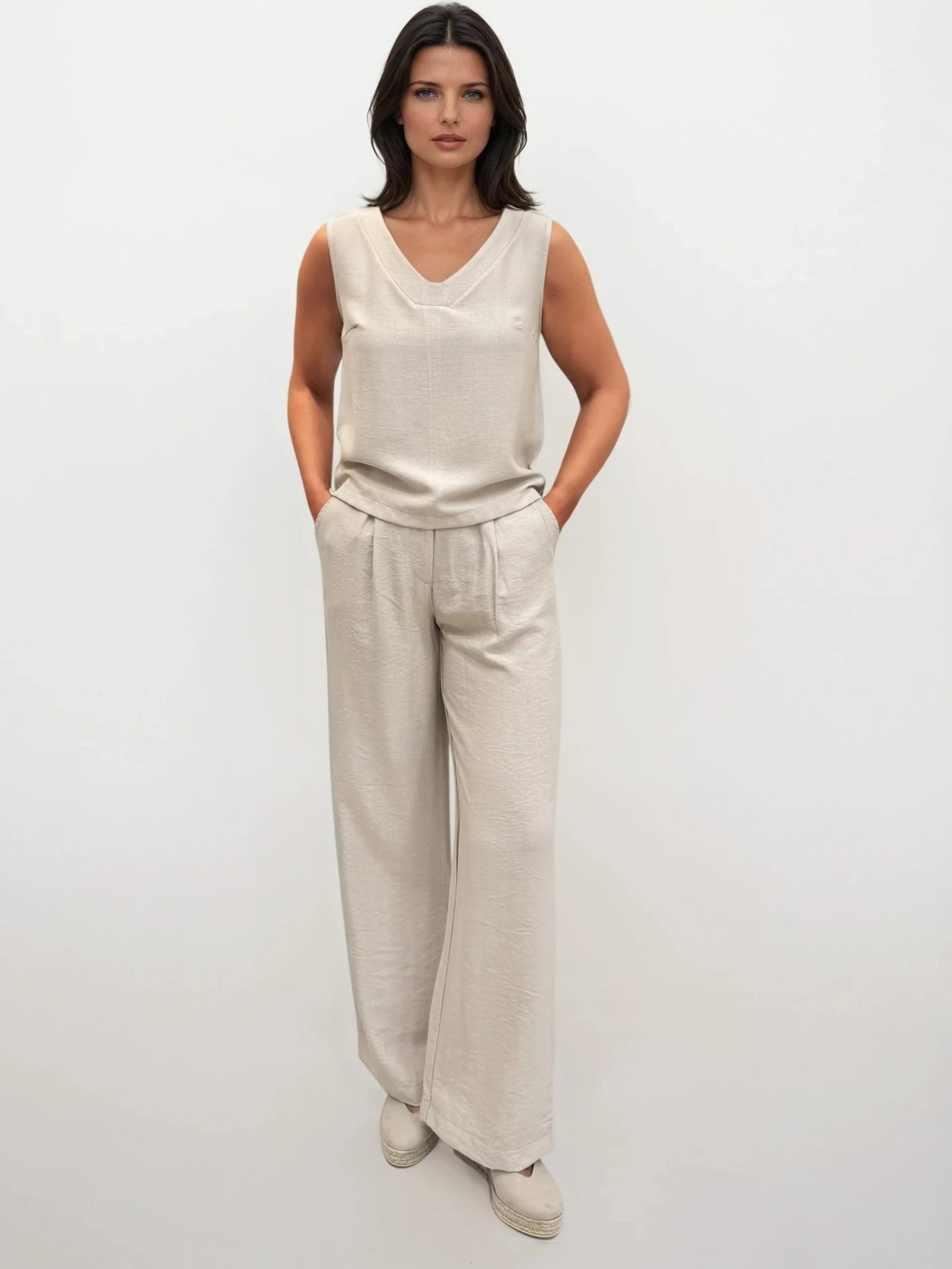 IMG_9455 copy-Natalia-Light Studio Αέρινη Γυναικεία Ψηλόμεση Παντελόνα ELIANA 7734 Μπεζ - Image 1