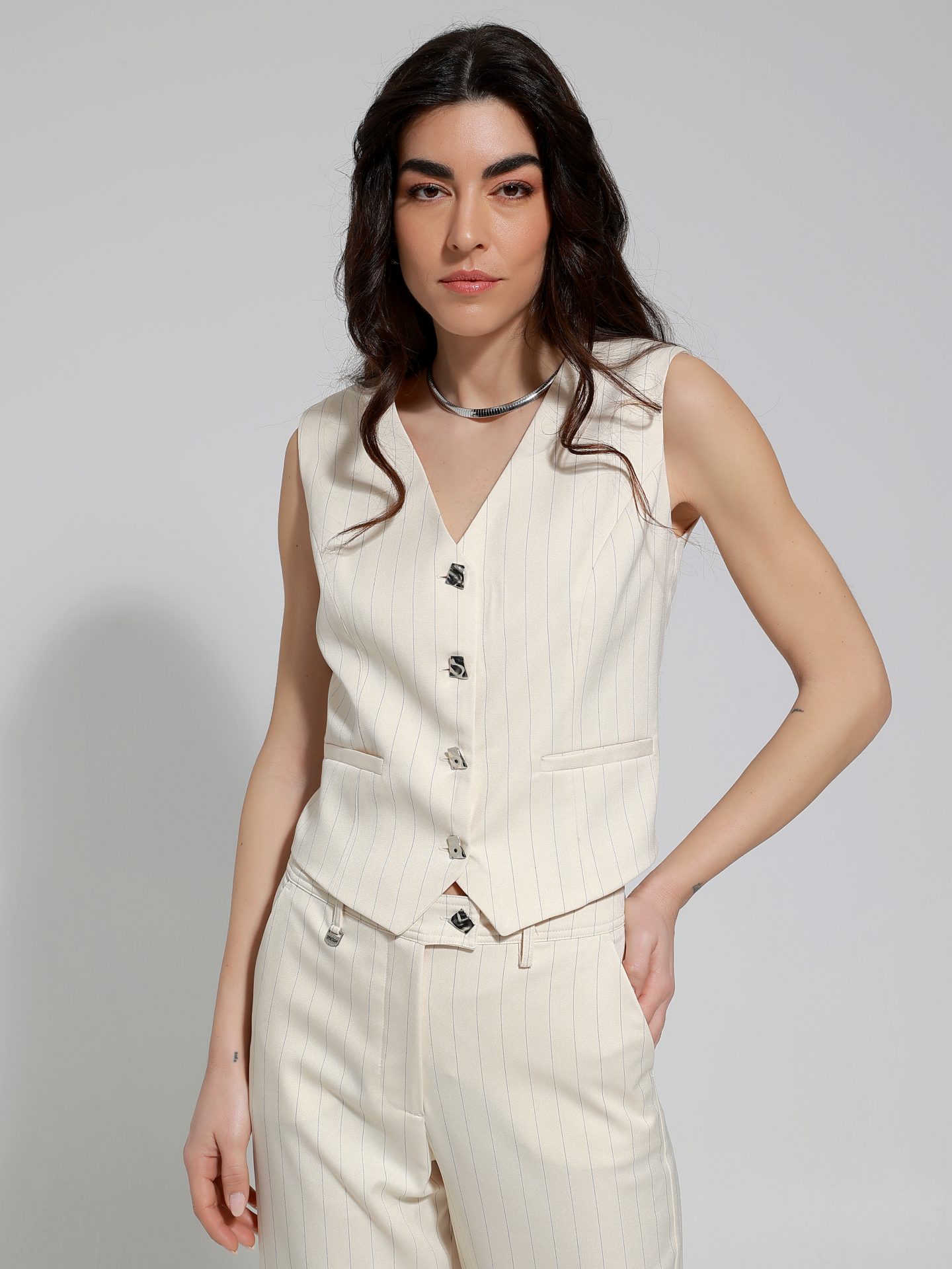 4S0A1195 Γυναικείο Γιλέκο ALEXIA 9214-3 Εκρού - Image 1